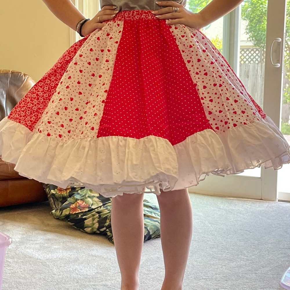 Red and White Floral Skirt